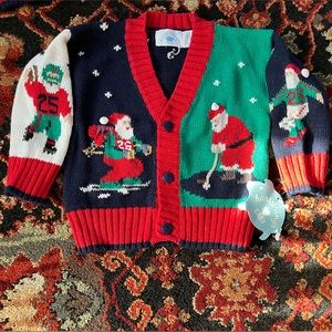 NWT Heartstrings Baby Santa sweater Sport theme.  18 months